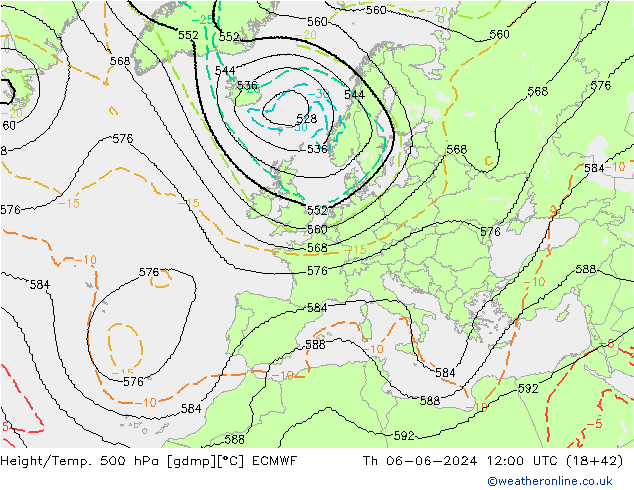 Geop./Temp. 500 hPa ECMWF jue 06.06.2024 12 UTC