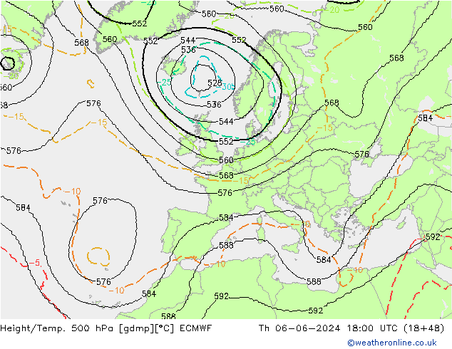 Height/Temp. 500 hPa ECMWF gio 06.06.2024 18 UTC