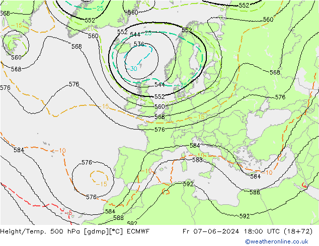 Height/Temp. 500 hPa ECMWF Fr 07.06.2024 18 UTC