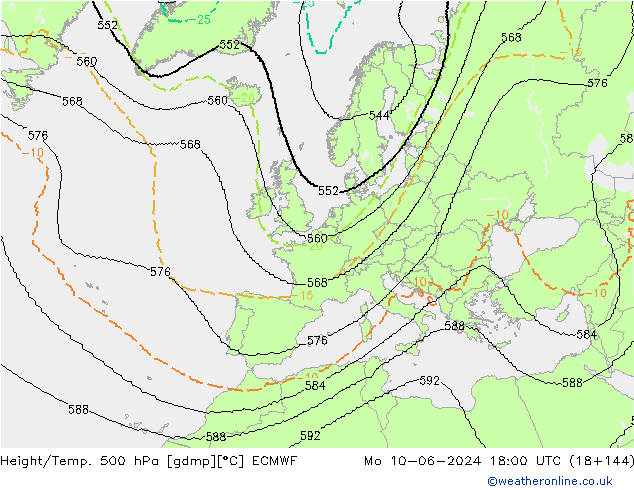 Height/Temp. 500 hPa ECMWF Mo 10.06.2024 18 UTC