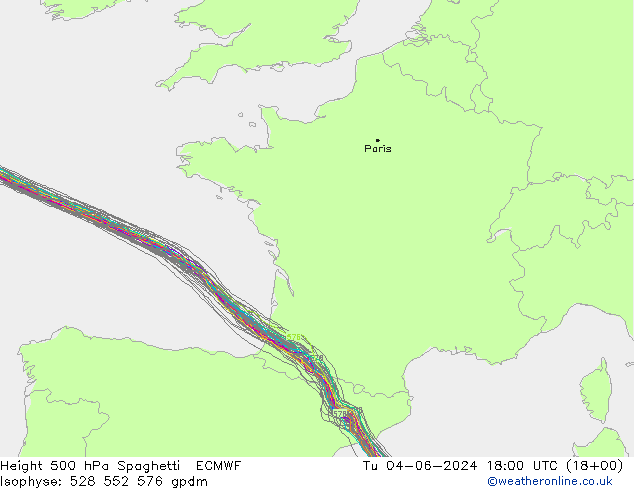 Height 500 hPa Spaghetti ECMWF Tu 04.06.2024 18 UTC