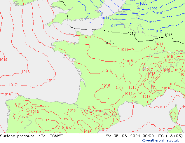 Bodendruck ECMWF Mi 05.06.2024 00 UTC