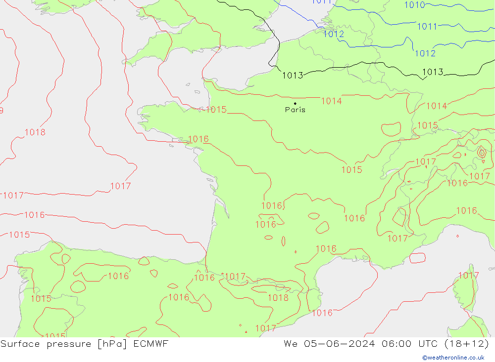 pressão do solo ECMWF Qua 05.06.2024 06 UTC