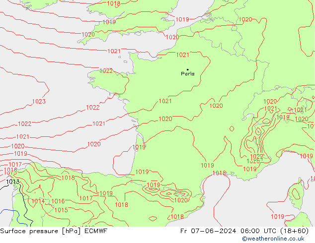 pressão do solo ECMWF Sex 07.06.2024 06 UTC