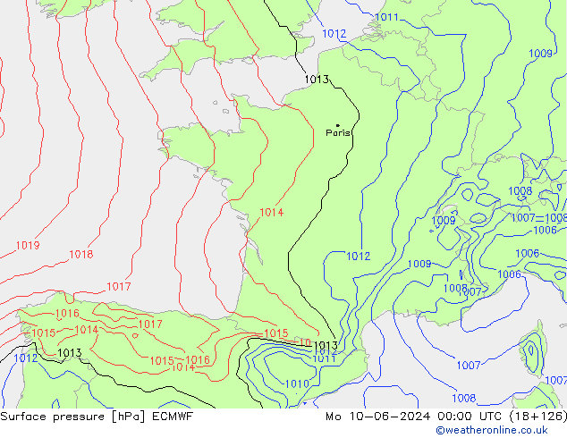 Surface pressure ECMWF Mo 10.06.2024 00 UTC