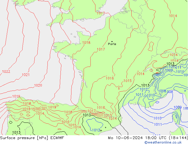 pressão do solo ECMWF Seg 10.06.2024 18 UTC