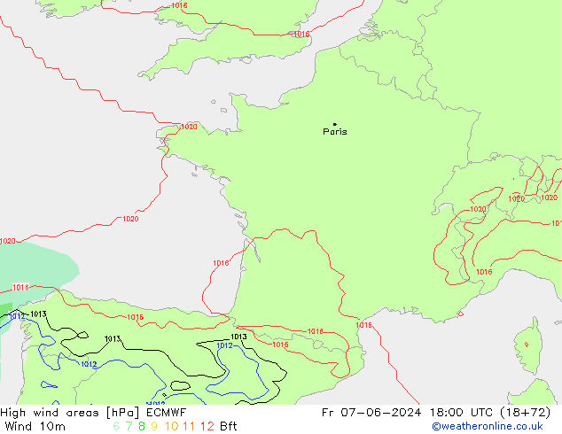 yüksek rüzgarlı alanlar ECMWF Cu 07.06.2024 18 UTC