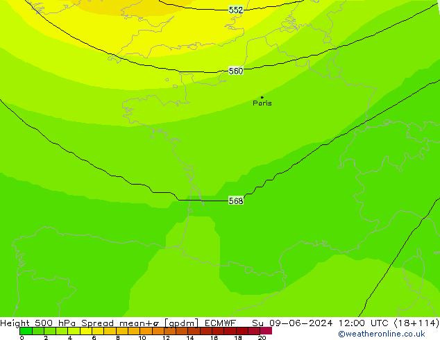 Géop. 500 hPa Spread ECMWF dim 09.06.2024 12 UTC