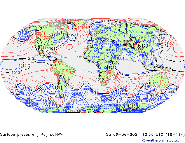 Bodendruck ECMWF So 09.06.2024 12 UTC