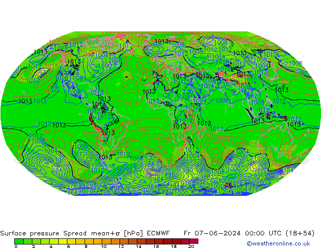 Surface pressure Spread ECMWF Fr 07.06.2024 00 UTC