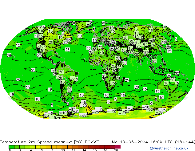 Temperature 2m Spread ECMWF Mo 10.06.2024 18 UTC