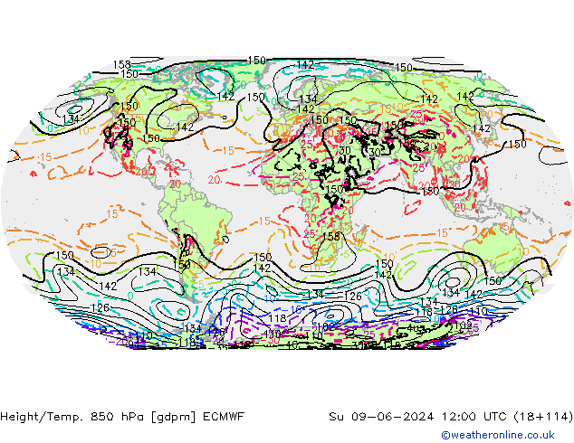 Height/Temp. 850 hPa ECMWF dom 09.06.2024 12 UTC