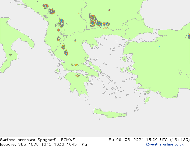 Surface pressure Spaghetti ECMWF Su 09.06.2024 18 UTC