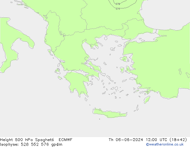 Height 500 гПа Spaghetti ECMWF чт 06.06.2024 12 UTC