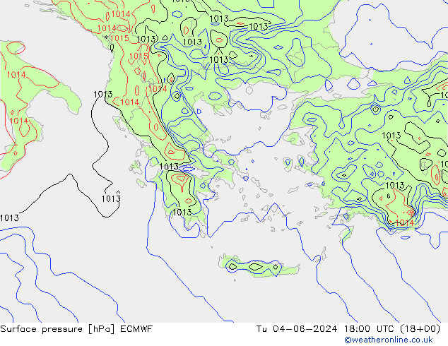 Surface pressure ECMWF Tu 04.06.2024 18 UTC