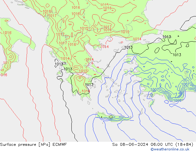 Pressione al suolo ECMWF sab 08.06.2024 06 UTC