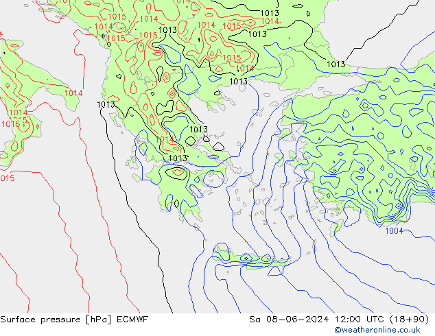 Presión superficial ECMWF sáb 08.06.2024 12 UTC