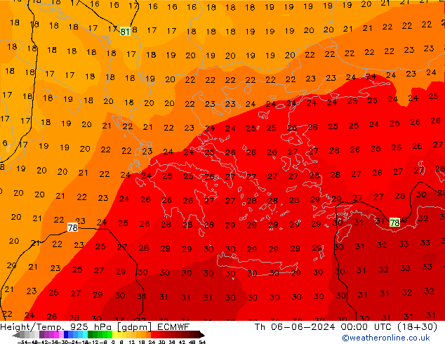 Height/Temp. 925 hPa ECMWF czw. 06.06.2024 00 UTC