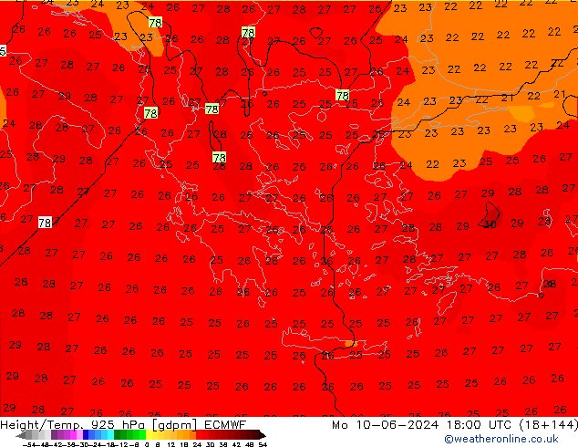 Height/Temp. 925 hPa ECMWF Po 10.06.2024 18 UTC