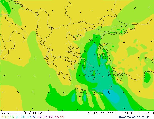 Rüzgar 10 m ECMWF Paz 09.06.2024 06 UTC