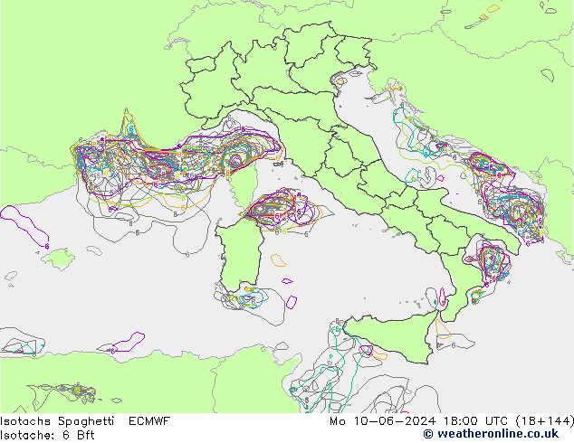 Isotachs Spaghetti ECMWF Mo 10.06.2024 18 UTC