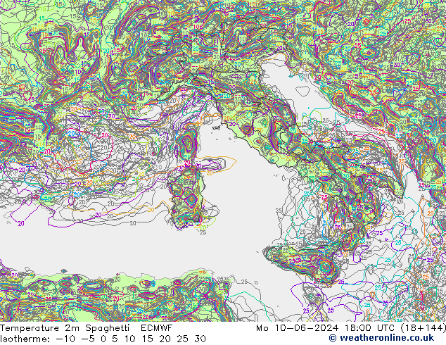 карта температуры Spaghetti ECMWF пн 10.06.2024 18 UTC