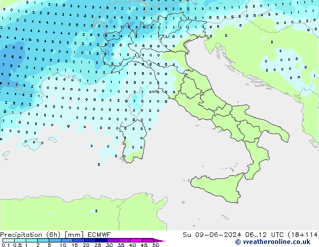 Précipitation (6h) ECMWF dim 09.06.2024 12 UTC