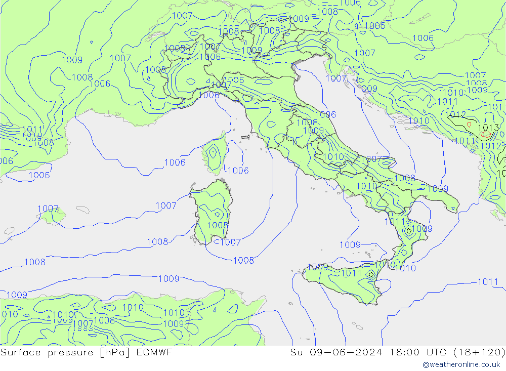 pression de l'air ECMWF dim 09.06.2024 18 UTC