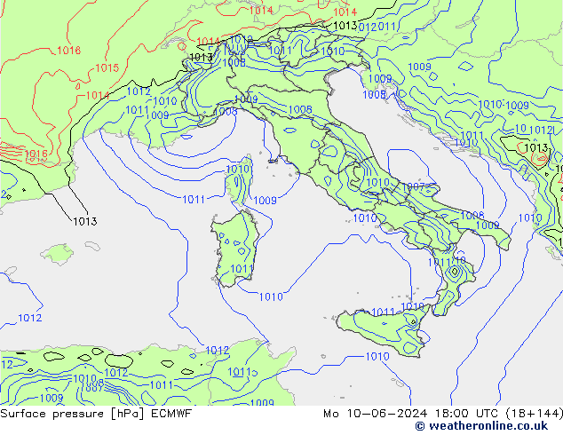 Bodendruck ECMWF Mo 10.06.2024 18 UTC