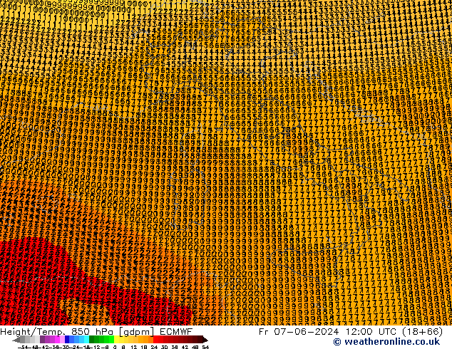 Height/Temp. 850 hPa ECMWF  07.06.2024 12 UTC