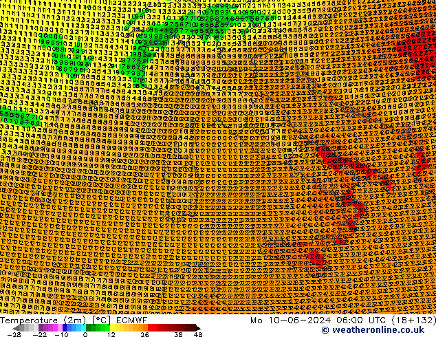 Temperatuurkaart (2m) ECMWF ma 10.06.2024 06 UTC