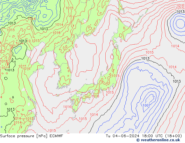 Presión superficial ECMWF mar 04.06.2024 18 UTC