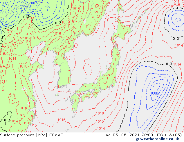 Presión superficial ECMWF mié 05.06.2024 00 UTC