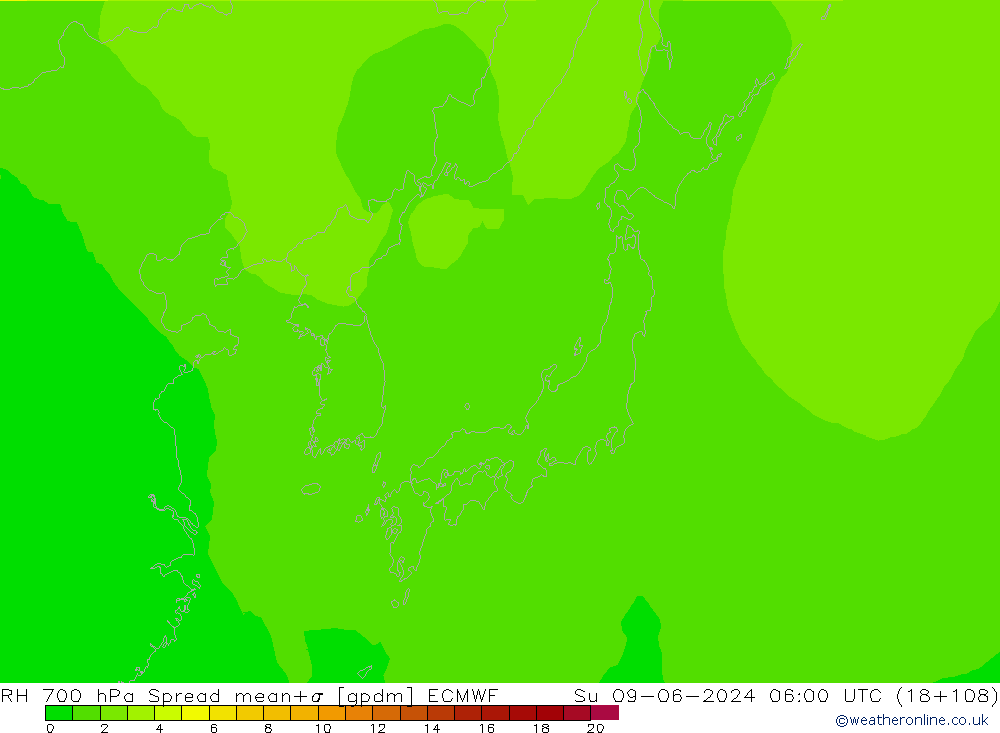 RH 700 hPa Spread ECMWF Su 09.06.2024 06 UTC