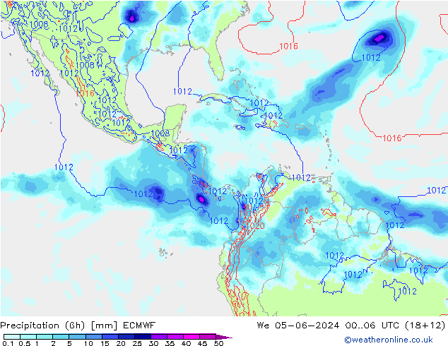 Precipitación (6h) ECMWF mié 05.06.2024 06 UTC