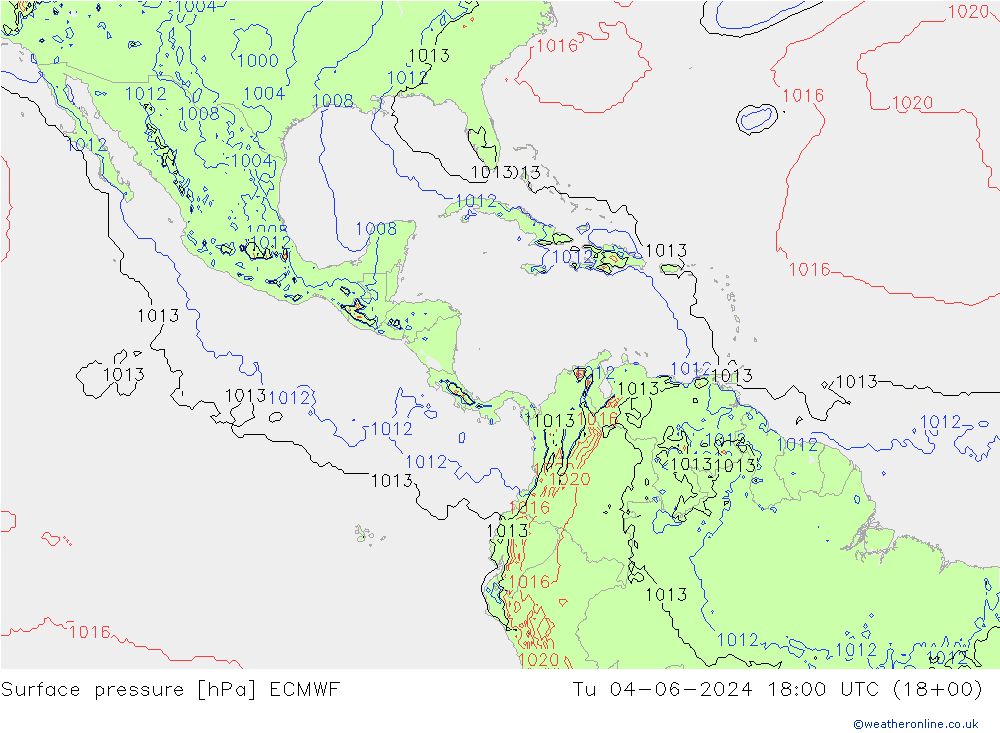 Surface pressure ECMWF Tu 04.06.2024 18 UTC