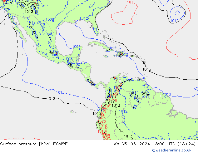 pressão do solo ECMWF Qua 05.06.2024 18 UTC