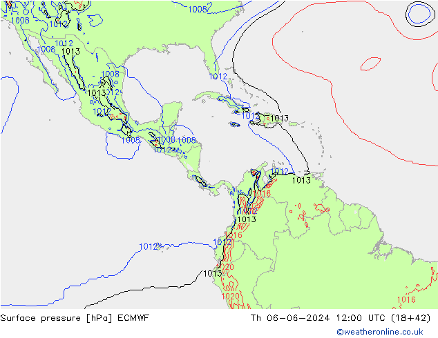 Presión superficial ECMWF jue 06.06.2024 12 UTC