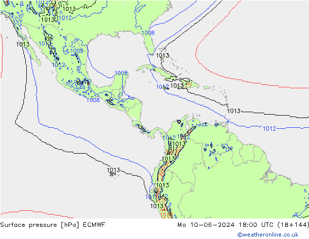 pressão do solo ECMWF Seg 10.06.2024 18 UTC