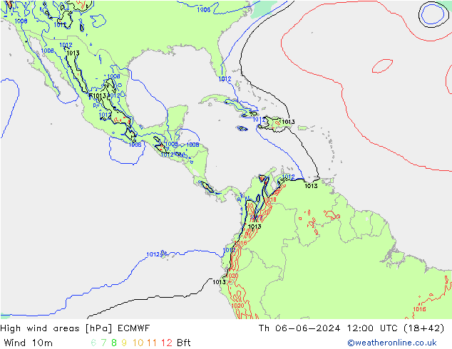 High wind areas ECMWF jeu 06.06.2024 12 UTC