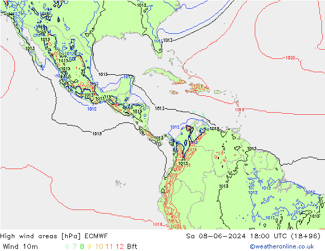 Izotacha ECMWF so. 08.06.2024 18 UTC