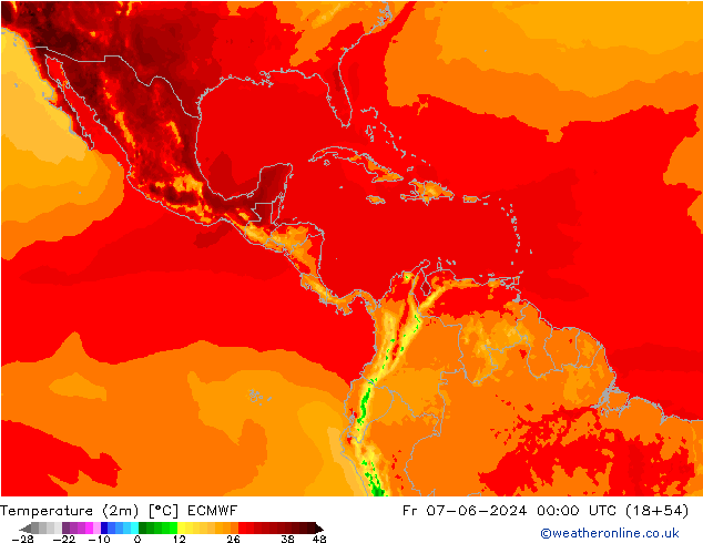 Temperatura (2m) ECMWF ven 07.06.2024 00 UTC