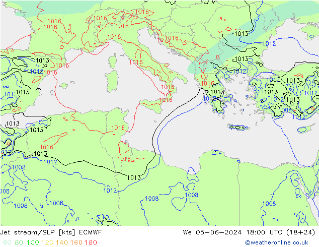 Jet Akımları/SLP ECMWF Çar 05.06.2024 18 UTC