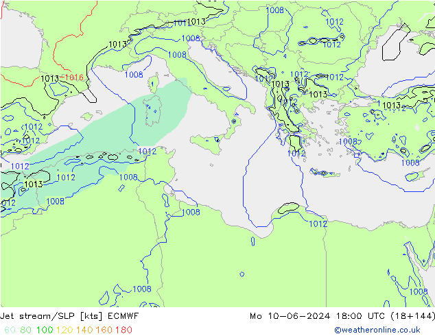 Jet stream/SLP ECMWF Mo 10.06.2024 18 UTC