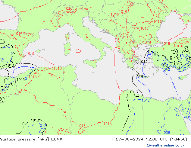 Surface pressure ECMWF Fr 07.06.2024 12 UTC