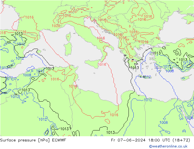 Surface pressure ECMWF Fr 07.06.2024 18 UTC