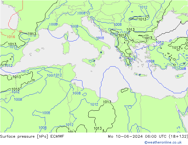 Pressione al suolo ECMWF lun 10.06.2024 06 UTC