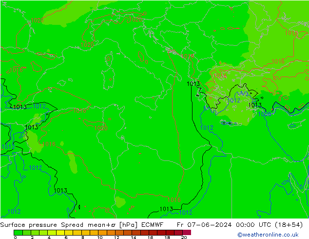 Pressione al suolo Spread ECMWF ven 07.06.2024 00 UTC