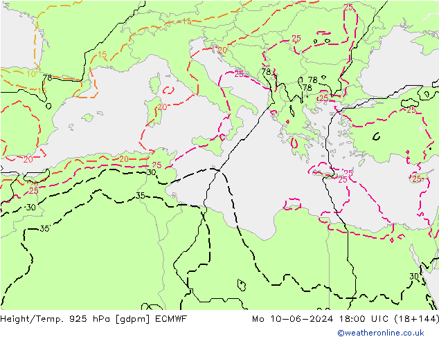 Géop./Temp. 925 hPa ECMWF lun 10.06.2024 18 UTC