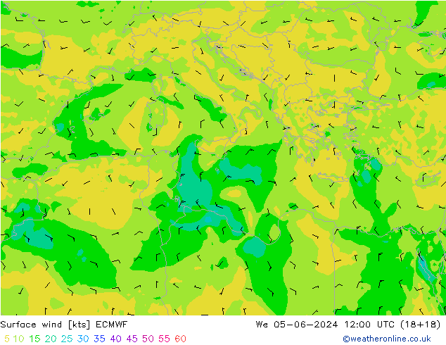 Viento 10 m ECMWF mié 05.06.2024 12 UTC